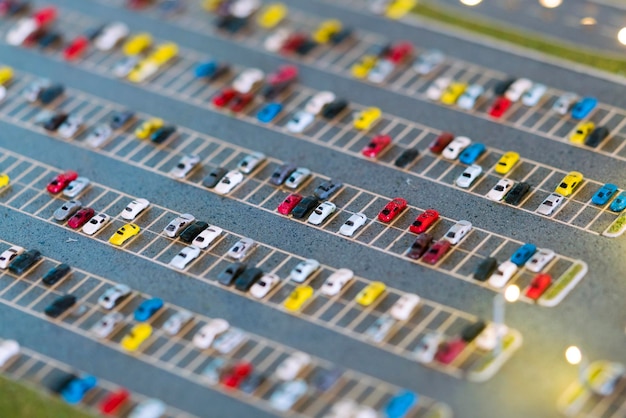 Model of parking with lots of toy cars