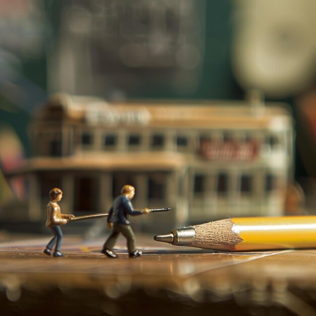 a model of a pencil and a model of a man with a pencil