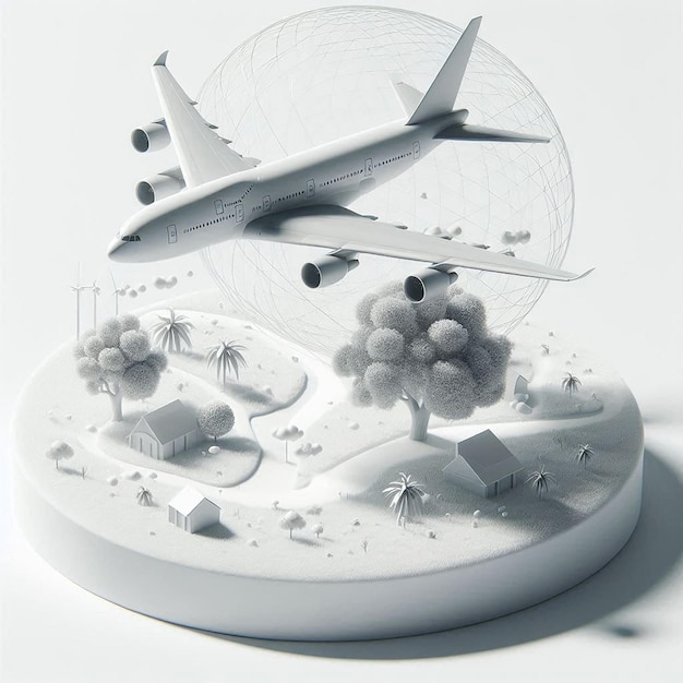 Photo a model of a plane is shown in a white display