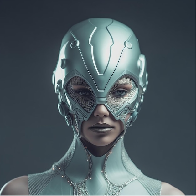 Model posing with futuristic mask