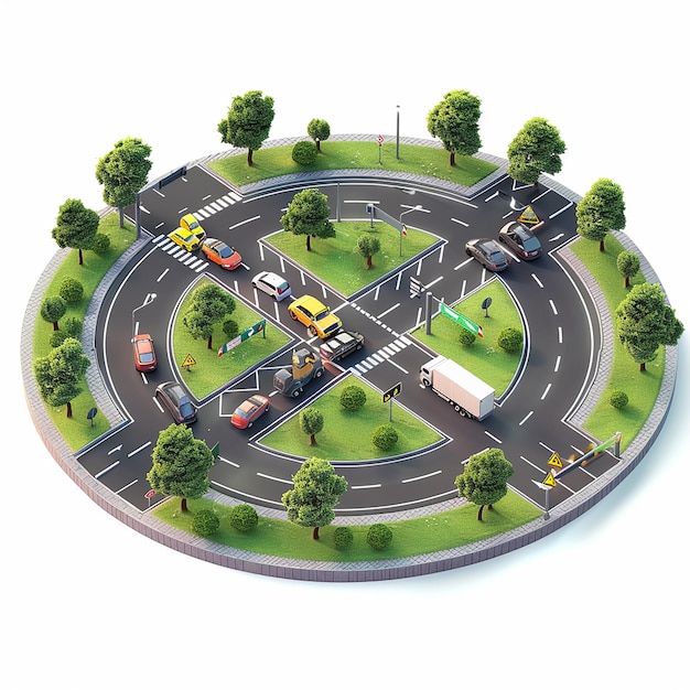 a model of a road with cars and trucks on it