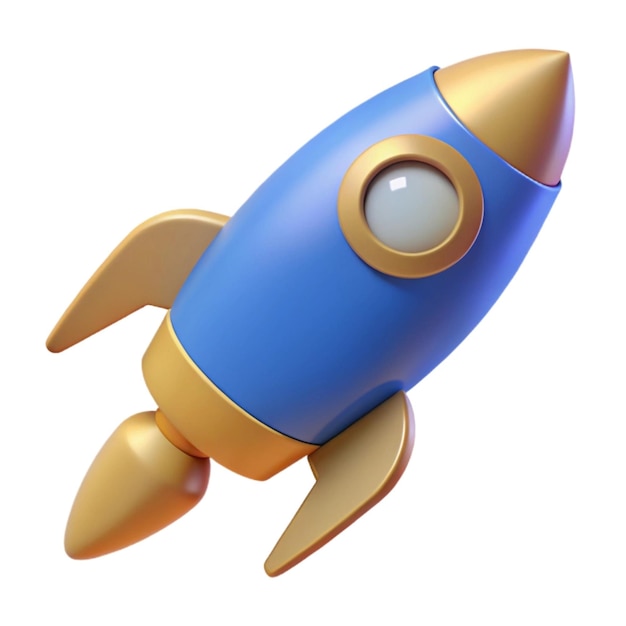 a model of a rocket that is blue and yellow