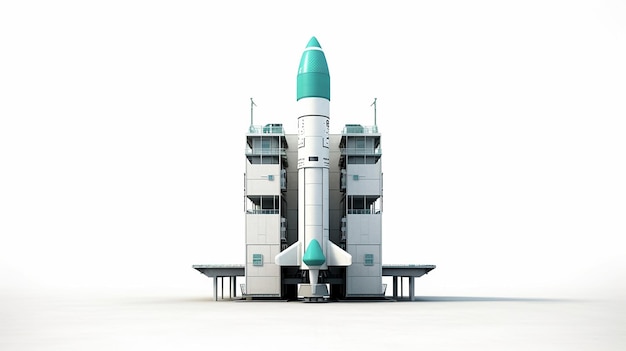 a model of a rocket with a blue and green rocket on the side