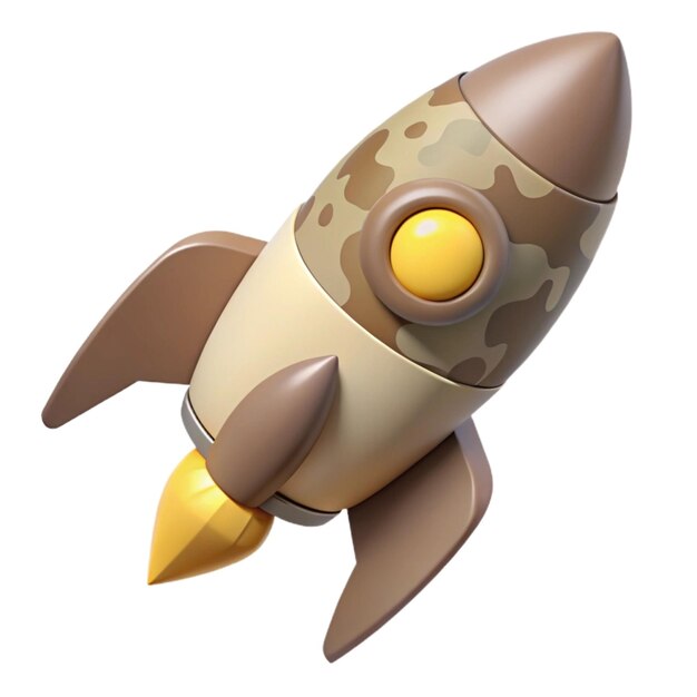 a model of a rocket with a yellow egg on the bottom