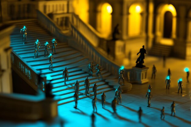 Photo a model of a set of stairs with a blue light on it