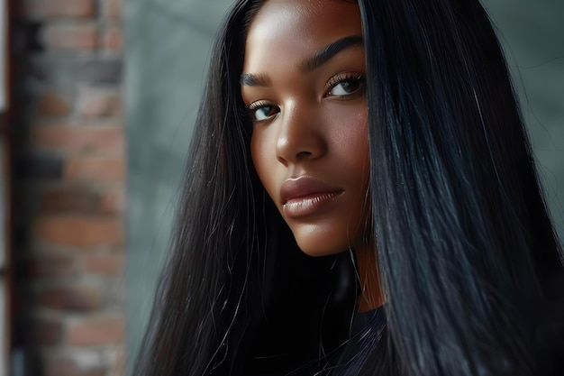 A model showcasing shiny straight long hair postkeratin treatment at a spa Concept Haircare Spa Treatment Before and After Long Hair Shiny Finish