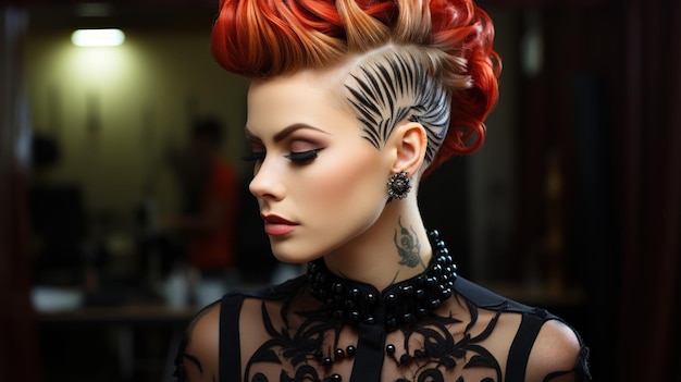 Model showing off an intricate hairstyle in the modern beauty salon