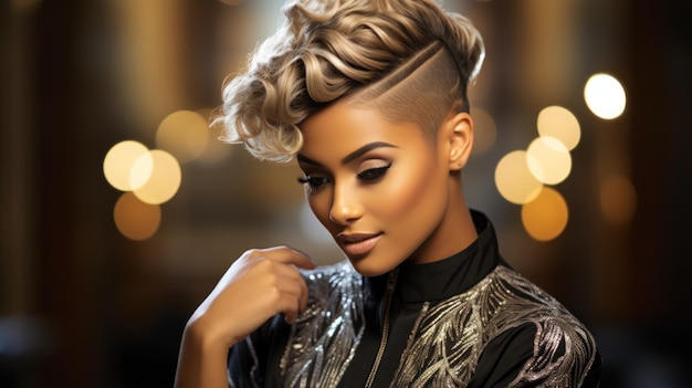 Model showing off an intricate hairstyle in the modern beauty salon