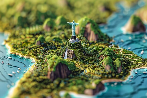 a model of a statue of a mountain with a statue on top of it