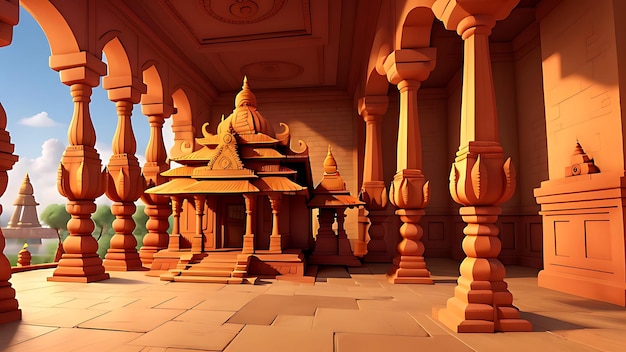 Photo a model of a temple with a red and orange color