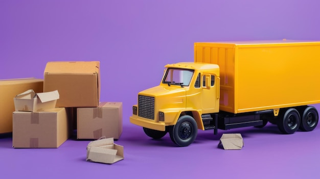 Model Truck Delivering Cardboard Boxes