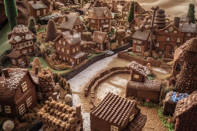 A model of a village made of gingerbread.