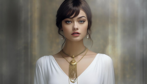 A model wearing a necklace with a pendant that says'the word'on it '