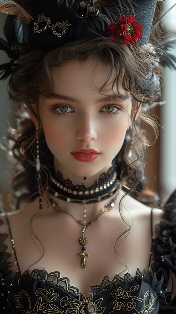 a model wears a black hat with a gold chain and a cross on the neck