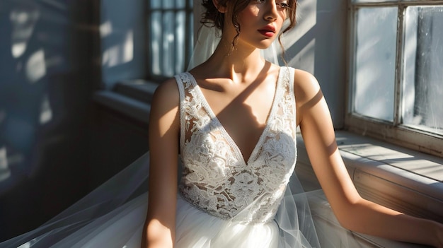 a model wears a bridal gown by fashion designer