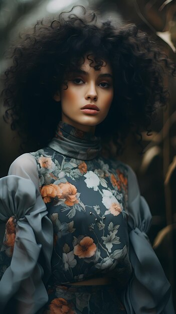 a model wears a floral dress by fashion business