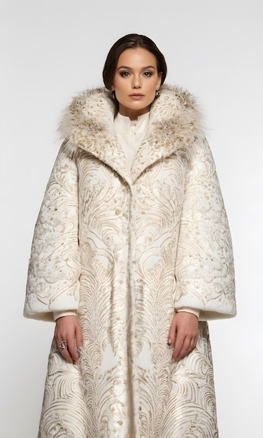 Photo a model wears a fur coat with a fur coat that says fashion