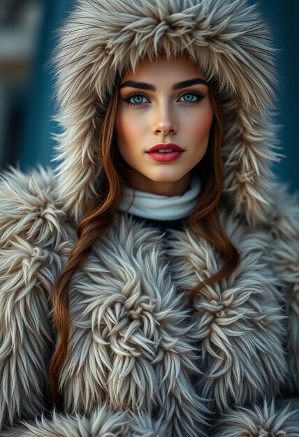 Photo a model wears a fur coat with a fur collar