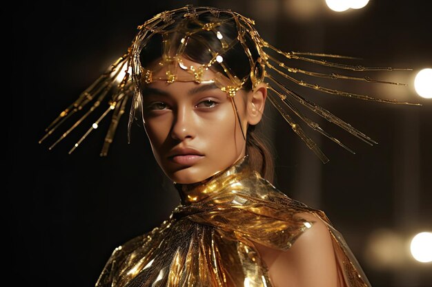 Photo a model wears a gold costume and sunglasses on a