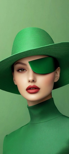 a model wears a green hat with a green hat