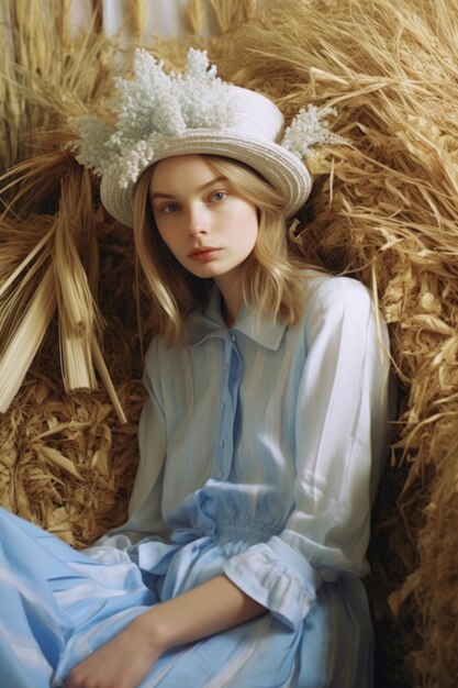 A model wears a hat from the brand new collection of hats by the brand new collection.