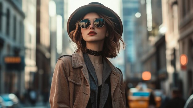 a model wears a hat and sunglasses with a hat that says fashion