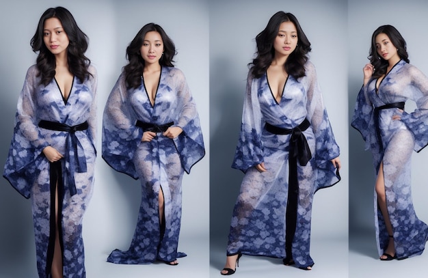 Photo the model wears a kimono with a black belt