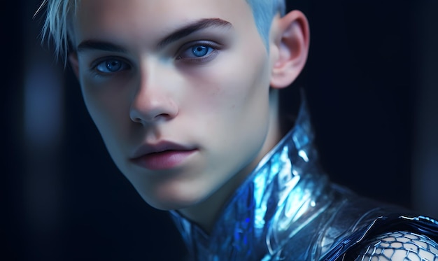 A model wears a silver wrap around his neck.