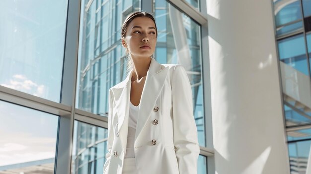 Photo a model wears a white suit with a collared shirt and a white jacket