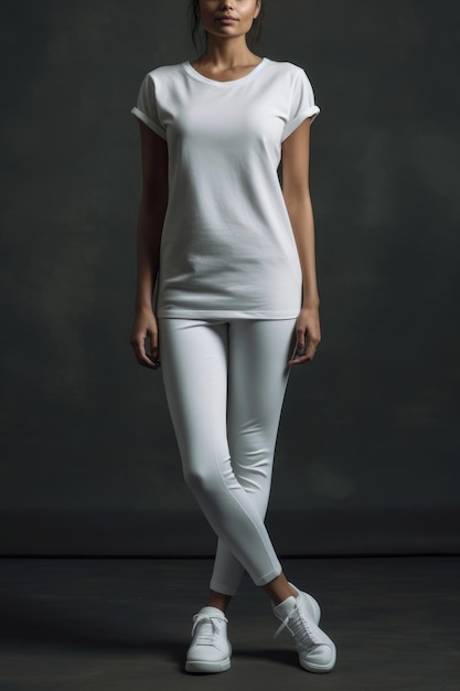 A model wears a white top with a white top and a black shirt.