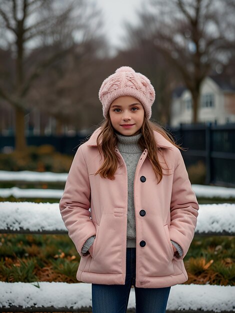 Photo the model wears a winter coat by fashion business