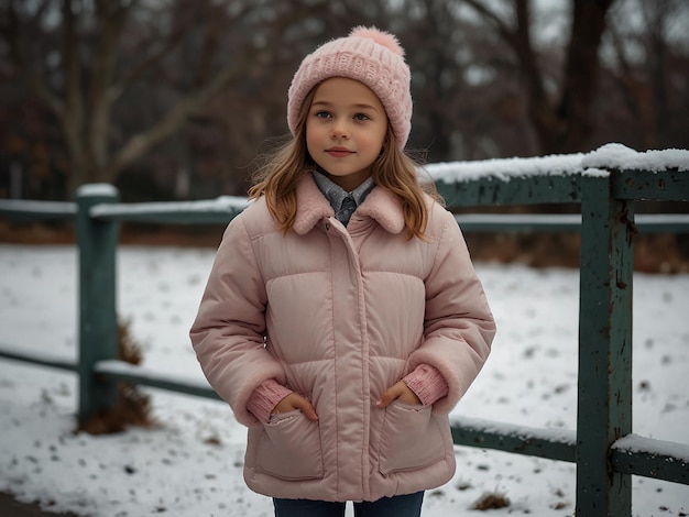 The model wears a winter coat by fashion business