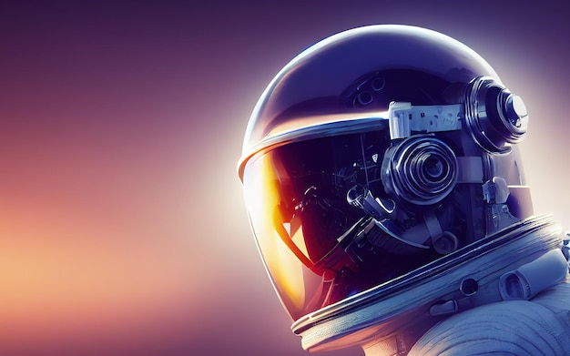 Model in a white astronaut suit with a helmet There is a large glass 3d render Raster illustration