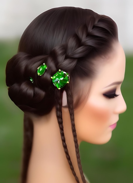 Photo a model with a braided hair and green gemstone