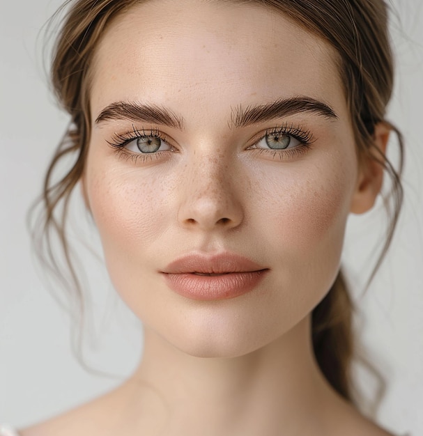 Photo a model with a freckled eye and a freckled lip