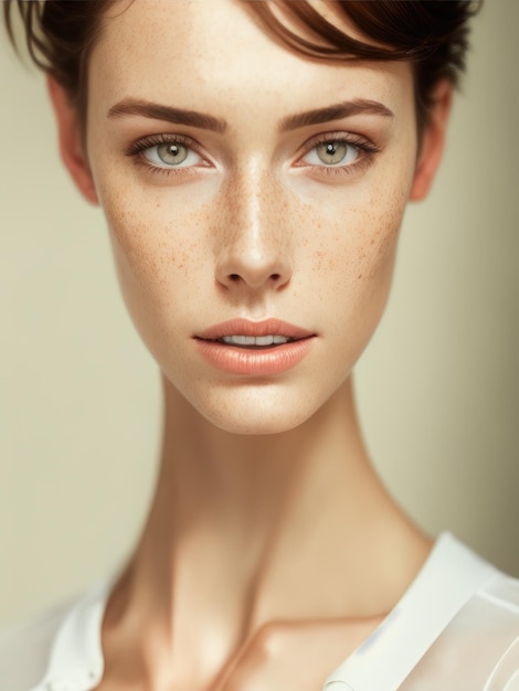 A model with freckles and freckles on her face