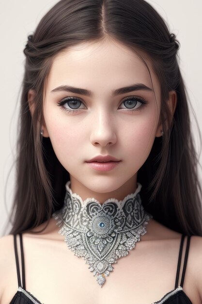 A model with a necklace made by the artist's model.