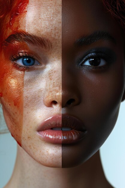 Photo a model with a red face and the word  freckles  on it