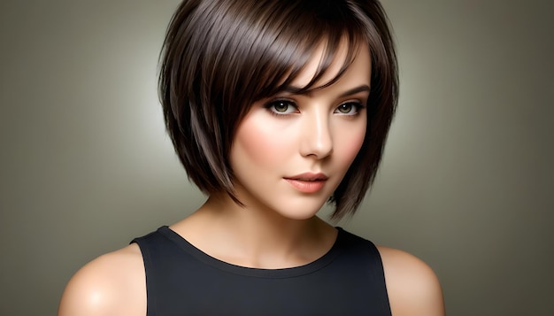 a model with short hair and a black dress