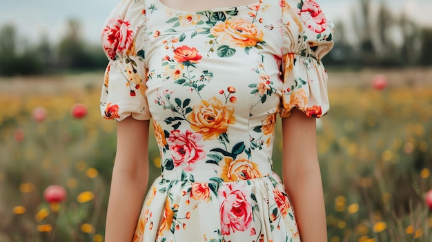 Photo model woman in a floral dress spring fashion