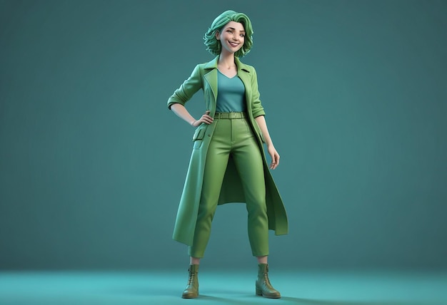 Photo a model of a woman wearing a green outfit with a green hat