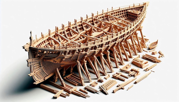 Photo a model of a wooden model ship made of wood and wood