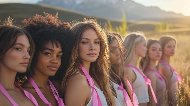 models wearing pink ribbons and a white dress with the words quot natural quot on the bottom