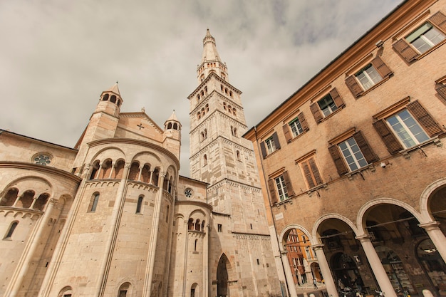 MODENA, ITALY 1 OCTOBER 2020: Piazza Grande in Modena in Italy, in English Grande square in Modena