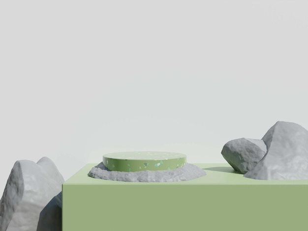 Modern 3d green podium with stone scene for product display