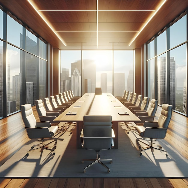 Modern 3D Meeting Room Layout with Ample Windows