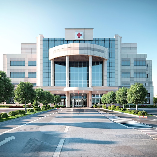 Modern 3d rendering of hospital building