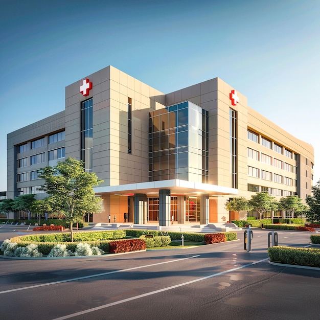 Modern 3d rendering of hospital building