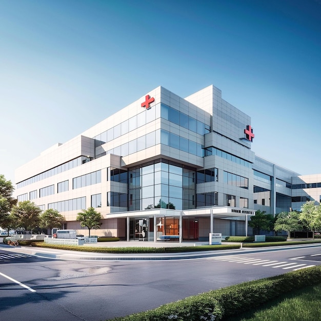 Modern 3d rendering of hospital building