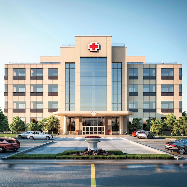 Modern 3d rendering of hospital building